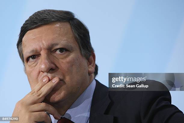 European Commission President Jose Manuel Barroso attends a press conference following a meeting of European Union leaders at the Chancellery on...