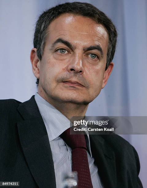 Spanish Prime Minister Jose Luis Rodriguez Zapatero attends a press conference following a meeting of European Union leaders at the Chancellery on...