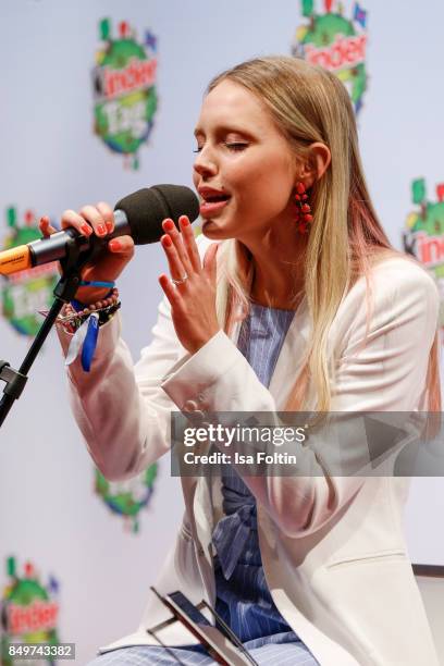 German actress and singer Lina Larissa Strahl performs during the KinderTag to celebrate children's day on September 19, 2017 in Berlin, Germany.