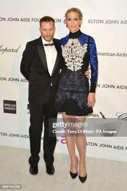 Jenna Elfman and Bodhi Elfman arriving for 2013 Elton John AIDS Foundation Oscar Party held at West Hollywood Park in West Hollywood, Los Angeles.