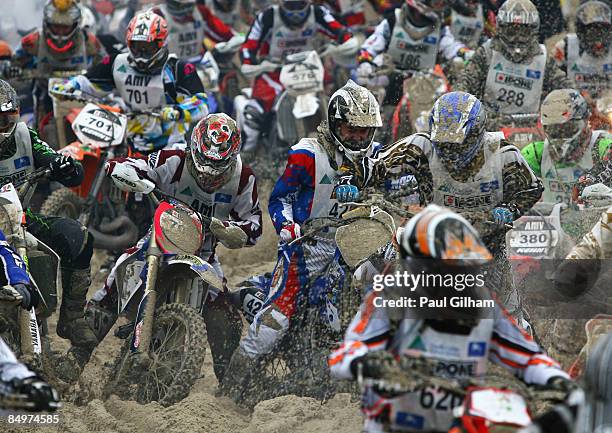 Competitors battle to cross the finish line on the 17.3 kilometre circuit during the Enduropale race featuring over 1000 motorbikes in the 4th...