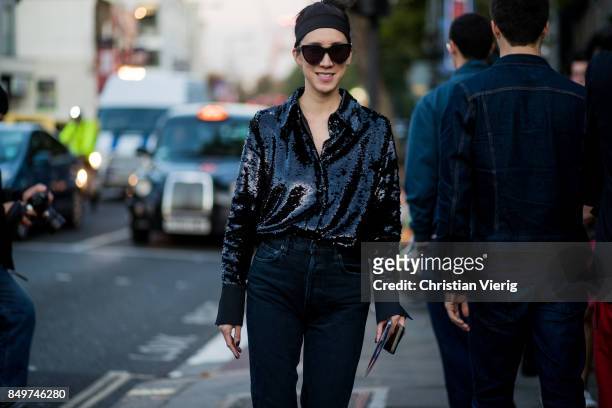 Eva Chen outside Tommy Hilfiger during London Fashion Week September 2017 on September 19, 2017 in London, England.