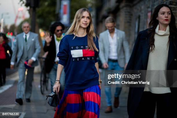 Pernille Teisbaek outside Tommy Hilfiger during London Fashion Week September 2017 on September 19, 2017 in London, England.
