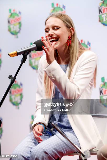 German actress and singer Lina Larissa Strahl performs during the KinderTag to celebrate children's day on September 19, 2017 in Berlin, Germany.