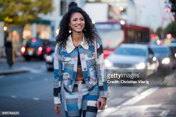 Guest outside Tommy Hilfiger during London Fashion Week September 2017 on September 19, 2017 in London, England.
