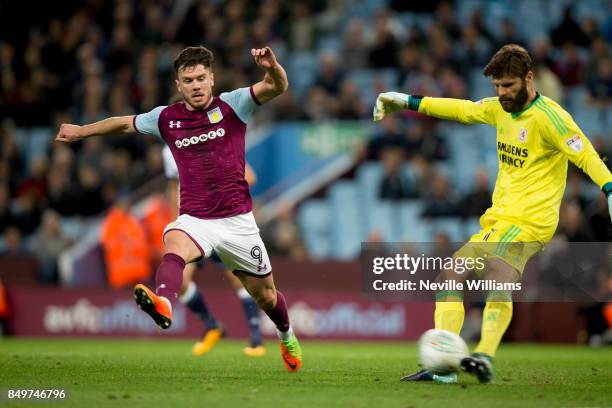 Scott Hogan of Aston Villa during the Carabao Cup Third Round match between Aston Villa and Middlesbrough at the Villa Park on September 19, 2017 in...