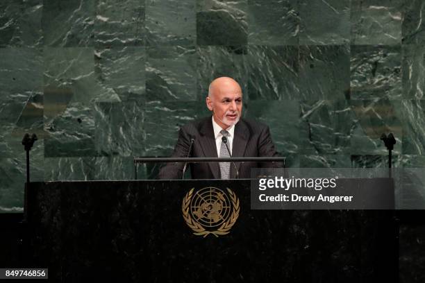 Ashraf Ghani, president of Afghanistan, addresses the United Nations General Assembly at UN headquarters, September 19, 2017 in New York City. The...