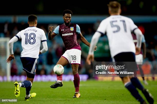 Josh Onomah of Aston Villa during the Carabao Cup Third Round match between Aston Villa and Middlesbrough at the Villa Park on September 19, 2017 in...
