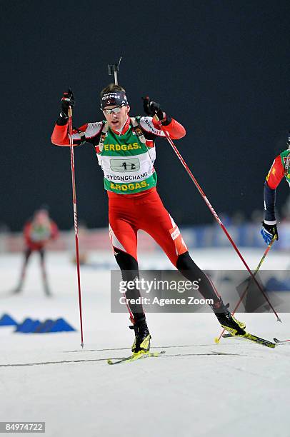 Simon Eder of Austria takes second place during the IBU Biathlon World Championships Men's Relay event on February 22, 2009 in Pyeongchang, Korea.