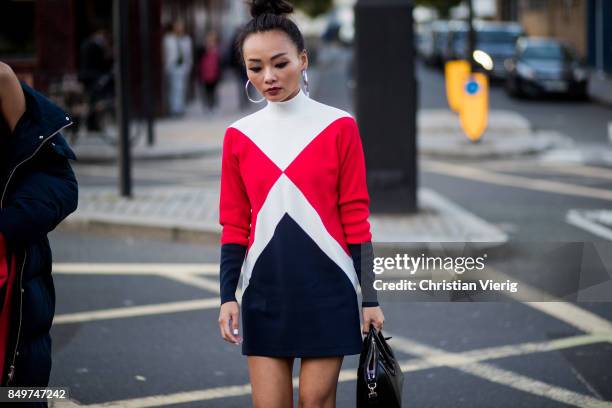 Guest outside Tommy Hilfiger during London Fashion Week September 2017 on September 19, 2017 in London, England.