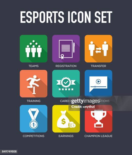 esports flat icon set - esports stock illustrations
