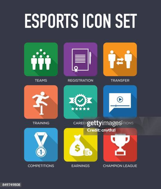 esports flat icon set - simulation training stock illustrations