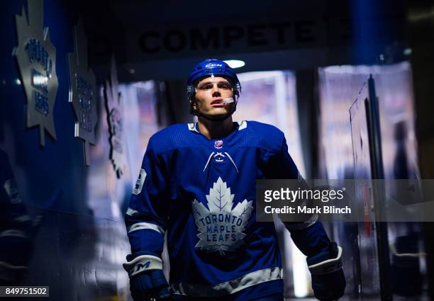 Rich Clune of the Toronto Maple Leafs leaves the ice after warm up before facing the Ottawa Senators at the Air Canada Centre in their preseason...