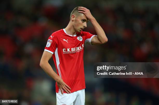 Dejected looking Joe Williams of Barnsley during the Carabao Cup Third Round match between Tottenham Hotspur and Barnsley at Wembley Stadium on...