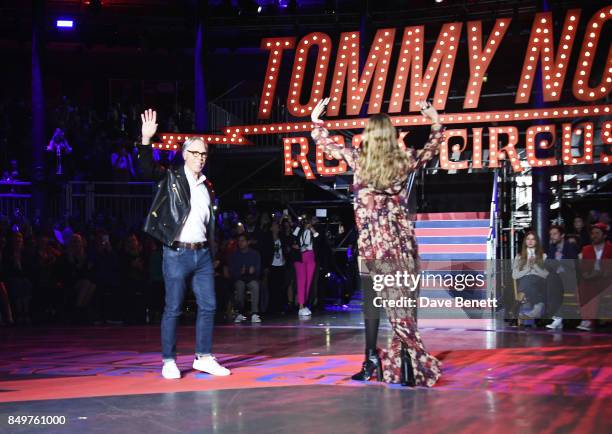 Tommy Hilfiger and Gigi Hadid walk the runway at the Tommy Hilfiger TOMMYNOW Fall 2017 Show during London Fashion Week September 2017 at The...