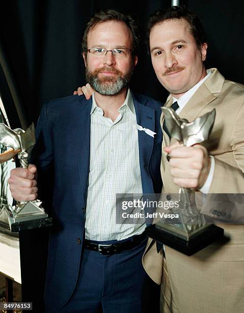 Directors Tom McCarthy and Darren Aronofsky pose in the Green Room at Film Independent's 2009 Independent Spirit Awards held at the Santa Monica Pier...