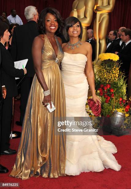 Actresses Viola Davis and Taraji P. Henson arrive at the 81st Annual Academy Awards held at The Kodak Theatre on February 22, 2009 in Hollywood,...