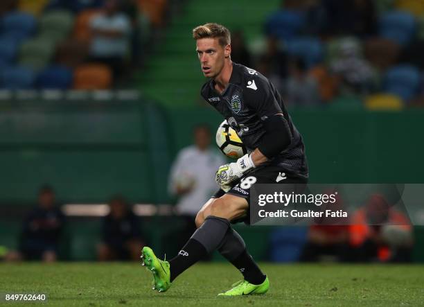 Sporting CP goalkeeper Romain Salin from France in action during the Portuguese League Cup match between Sporting CP and CS Maritimo at Estadio Jose...