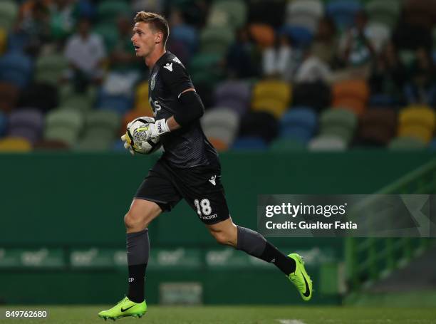 Sporting CP goalkeeper Romain Salin from France in action during the Portuguese League Cup match between Sporting CP and CS Maritimo at Estadio Jose...