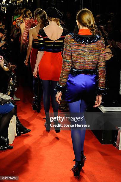Models walk the runway during the PPQ show as part of London Fashion Week a/w 2009 at the Burlington Arcade on February 22, 2009 in London, England.