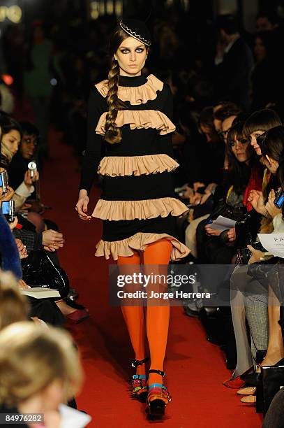 Model walks the runway during the PPQ show as part of London Fashion Week a/w 2009 at the Burlington Arcade on February 22, 2009 in London, England.