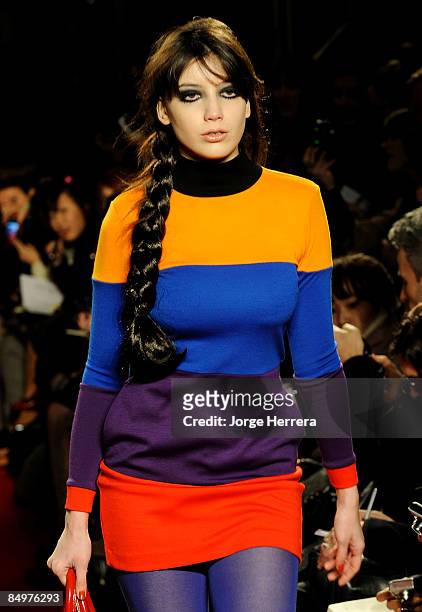 Model Daisy Lowe walks the runway during the PPQ show as part of London Fashion Week a/w 2009 at the Burlington Arcade on February 22, 2009 in...