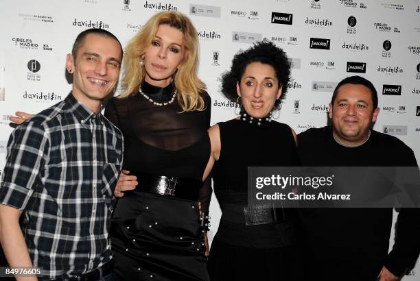Spanish designer David Delfin, actresses Bibi Andersen, Rossy de Palma and actor Pepon Nieto attend David Delfin party on February 22, 2009 at Room...