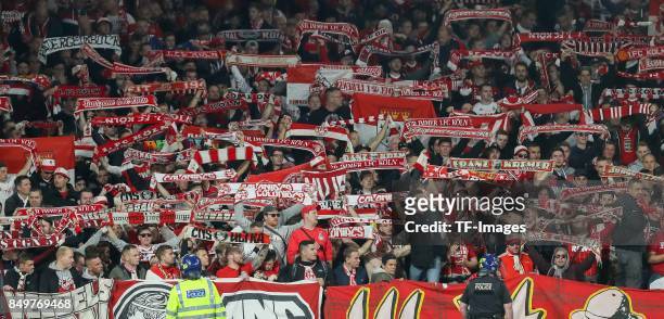 Fans of Koeln are seen during the UEFA Europa League group H match between Arsenal FC and 1. FC Koeln at Emirates Stadium on September 14, 2017 in...