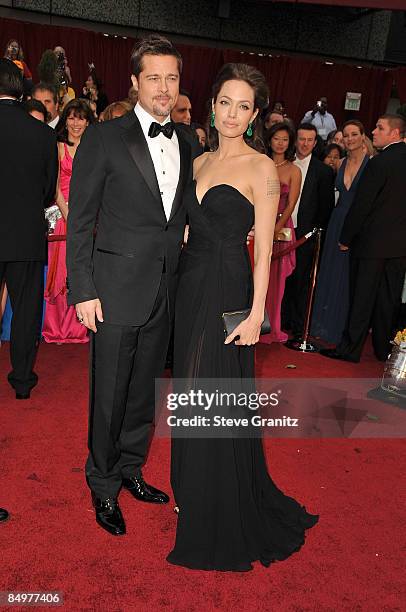 Actors Brad Pitt and Angelina Jolie arrives at the 81st Annual Academy Awards held at The Kodak Theatre on February 22, 2009 in Hollywood, California.