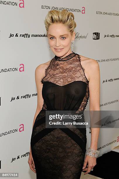 Actress Sharon Stone arrives at the 17th Annual Elton John AIDS Foundation Oscar party held at the Pacific Design Center on February 22, 2009 in West...