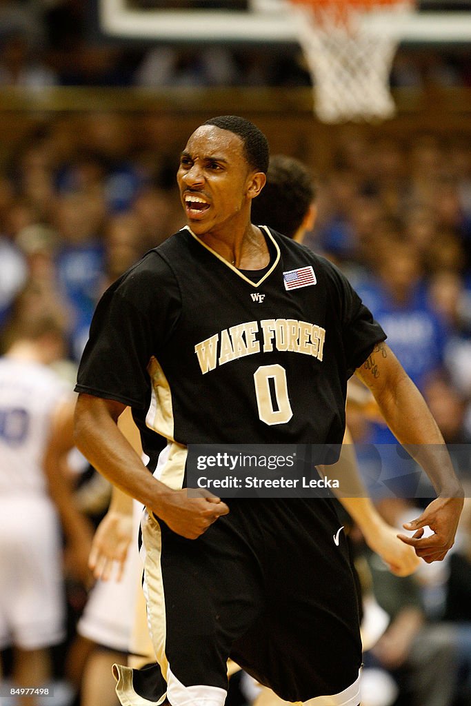 Jeff Teague of the Wake Forest Demon Deacons reacts to making a