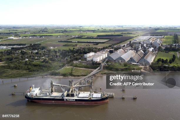 View of the industrial complex of the Louis Dreyfus Company in General Lagos, Santa Fe province, Argentina on September 13, 2017. After a stoppage of...