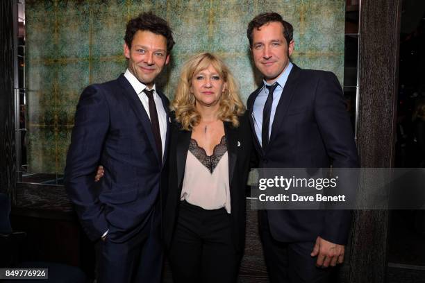 Richard Coyle, Sonia Friedman and Bertie Carvel attend the after show party for the press night of 'Ink' at Duke Of Yorks Theatre on September 19,...