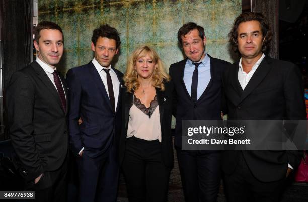 James Graham, Richard Coyle, Sonia Friedman, Bertie Carvel and Rupert Goold attend the after show party for the press night of 'Ink' at Duke Of Yorks...