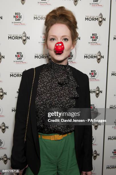 Olivia Hallinan attends The Book of Mormon Red Nose Day Gala at the Prince of Wales Theatre in London.