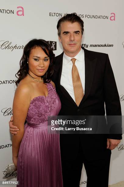 Actor Chris Noth and Tara Wilson arrive at the 17th Annual Elton John AIDS Foundation Oscar party held at the Pacific Design Center on February 22,...