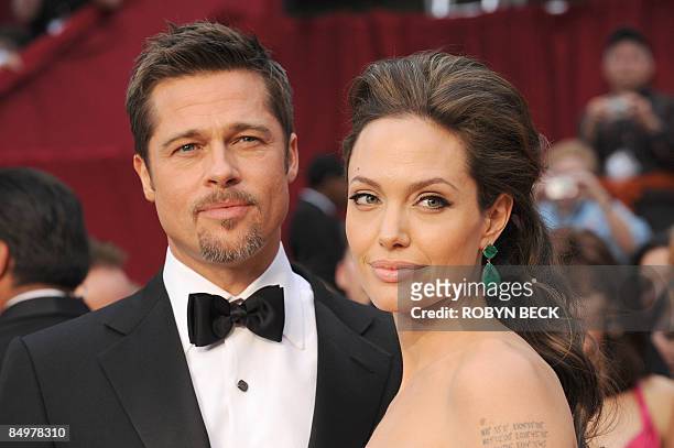 Oscar-nominated actors Brad Pitt and Angelina Jolie arrive at the 81st Academy Awards at the Kodak Theater in Hollywood, California on February 22,...