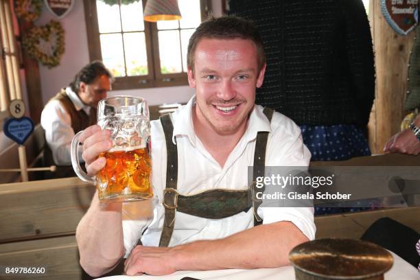 Olympic champion bobsledding Felix Loch attends the "BMW Wies'n Sport-Stammtisch" as part of the Oktoberfest at Theresienwiese on September 19, 2017...