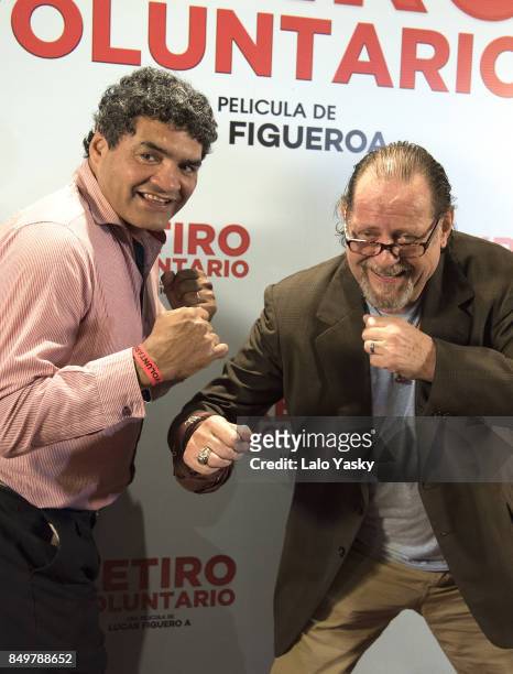 Jorge Locomotora Castro and Luis Luque attend the premiere of 'Retiro Voluntario' at the Atlas Patio Bullrich Cinema on September 19, 2017 in Buenos...