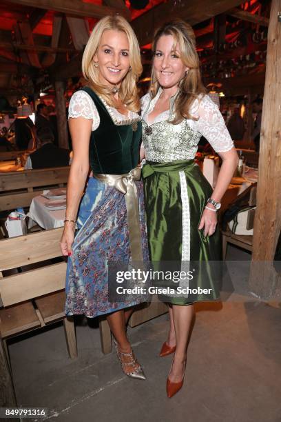 Dirndl fashion designer of Alpenherz, Sandra Abt and Verena Krist during the "Alpenherz Wies'n" as part of the Oktoberfest at Theresienwiese on...