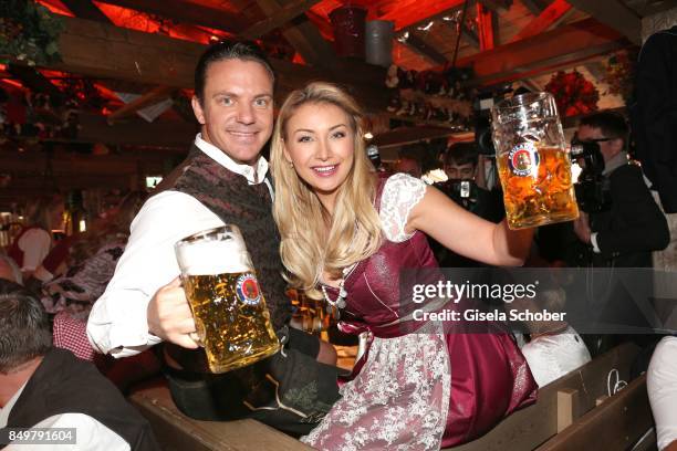 Stefan Mross and his girlfriend Anna-Carina Woitschack during the "Alpenherz Wies'n" as part of the Oktoberfest at Theresienwiese on September 19,...