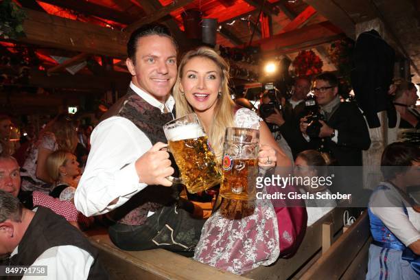 Stefan Mross and his girlfriend Anna-Carina Woitschack during the "Alpenherz Wies'n" as part of the Oktoberfest at Theresienwiese on September 19,...