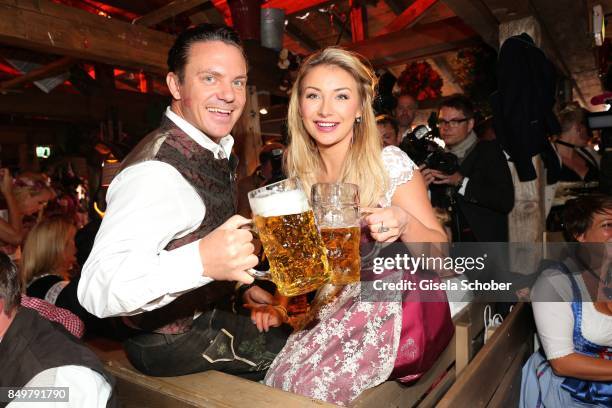 Stefan Mross and his girlfriend Anna-Carina Woitschack during the "Alpenherz Wies'n" as part of the Oktoberfest at Theresienwiese on September 19,...