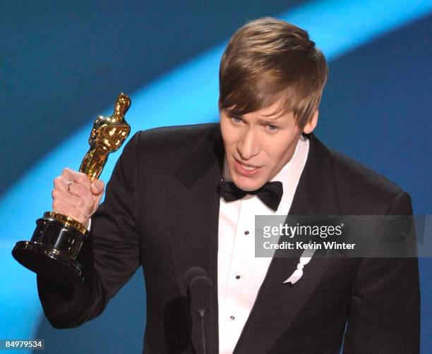 Screenwriter Dustin Lance Black receives his Best Original Screenplay award for "Milk" during the 81st Annual Academy Awards held at Kodak Theatre on...
