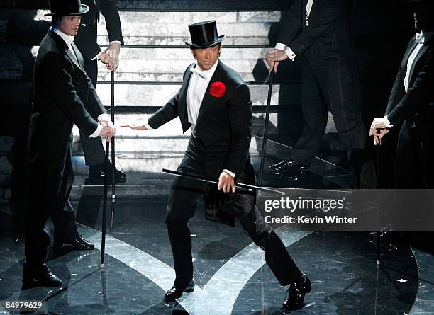 Host Hugh Jackman performs on stage during the 81st Annual Academy Awards held at Kodak Theatre on February 22, 2009 in Los Angeles, California.