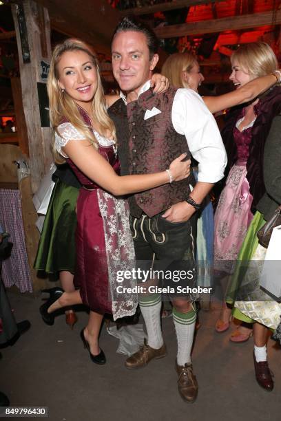 Stefan Mross and his girlfriend Anna-Carina Woitschack during the "Alpenherz Wies'n" as part of the Oktoberfest at Theresienwiese on September 19,...