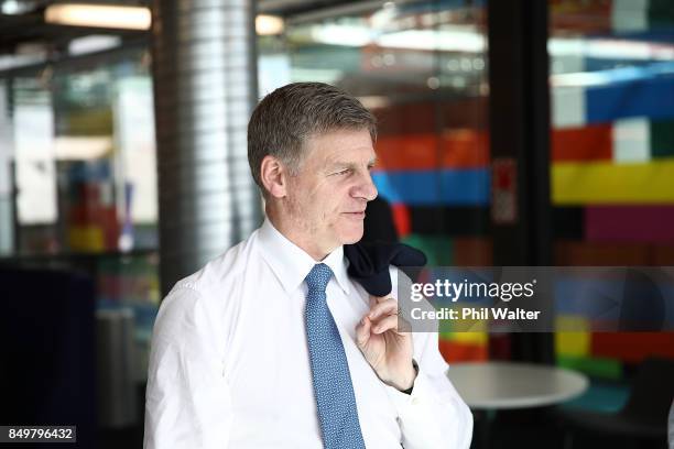 Prime Minister Bill English meets with staff from ANZ in Auckland's Viaduct Harbour on September 20, 2017 in Auckland, New Zealand. Voters head to...