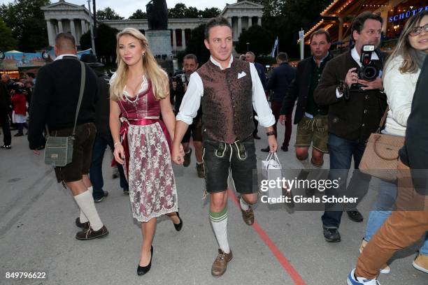 Stefan Mross and his girlfriend Anna-Carina Woitschack during the "Alpenherz Wies'n" as part of the Oktoberfest at Theresienwiese on September 19,...