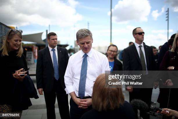 Prime Minister Bill English walks through Auckland's Viaduct Harbour on September 20, 2017 in Auckland, New Zealand. Voters head to the polls on...