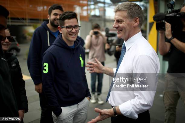 Prime Minister Bill English walks through Auckland's Viaduct Harbour on September 20, 2017 in Auckland, New Zealand. Voters head to the polls on...